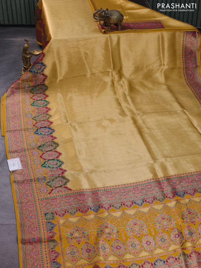 Banarasi silk saree mustard yellow with zari weaves and position prints