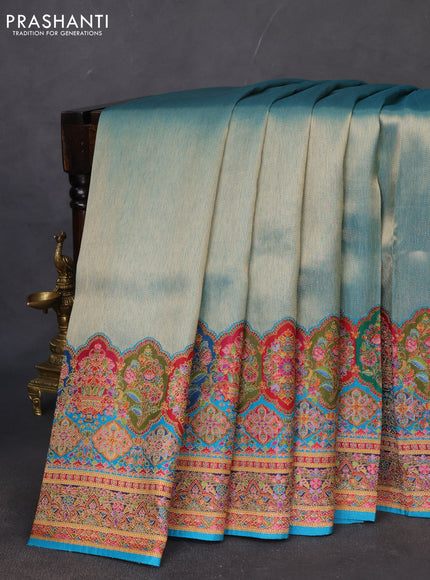 Banarasi silk saree teal blue with zari weaves and position prints