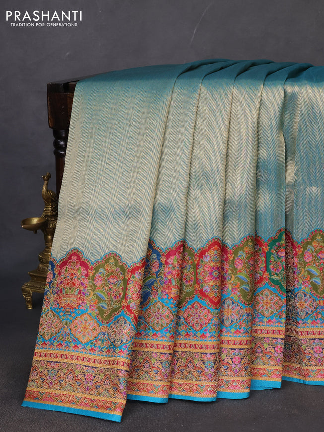 Banarasi silk saree teal blue with zari weaves and position prints