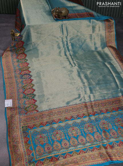 Banarasi silk saree teal blue with zari weaves and position prints