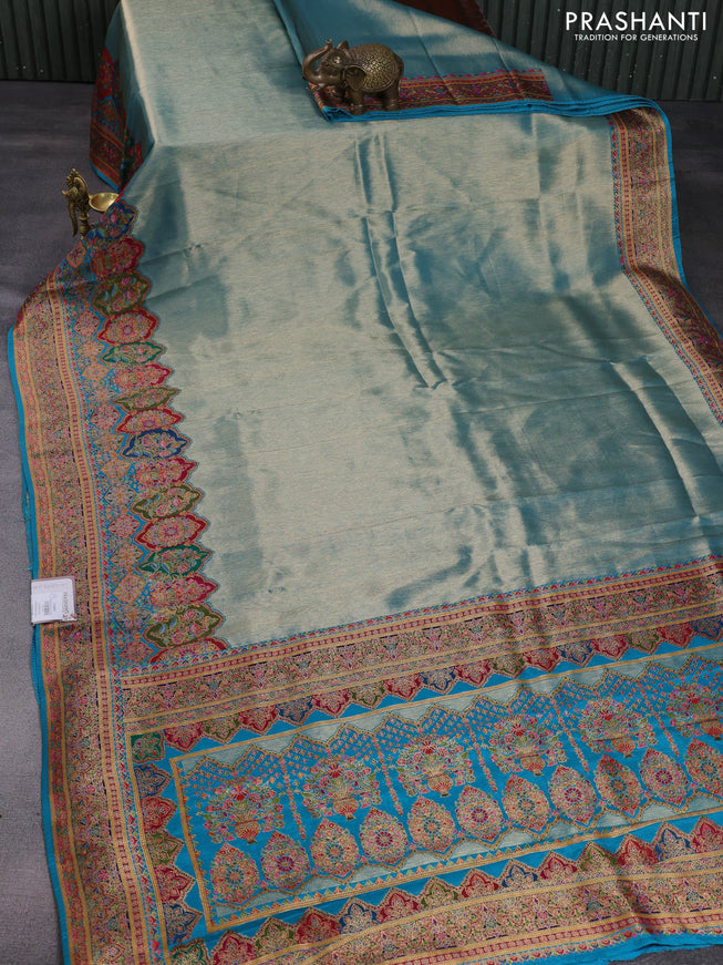 Banarasi silk saree teal blue with zari weaves and position prints