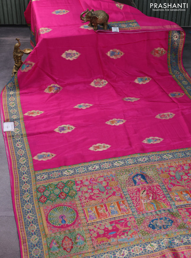 Banarasi silk saree pink with position butta prints and position prints