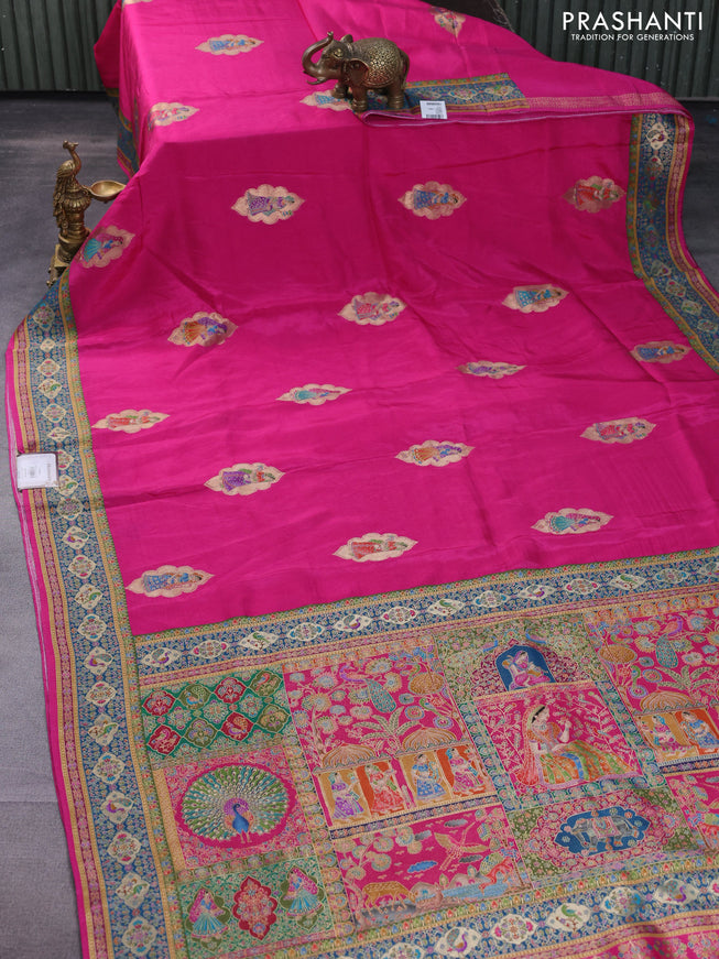 Banarasi silk saree pink with position butta prints and position prints