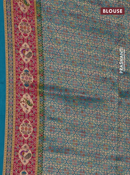 Banarasi silk saree teal blue with position butta prints and position prints