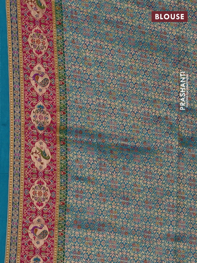Banarasi silk saree teal blue with position butta prints and position prints