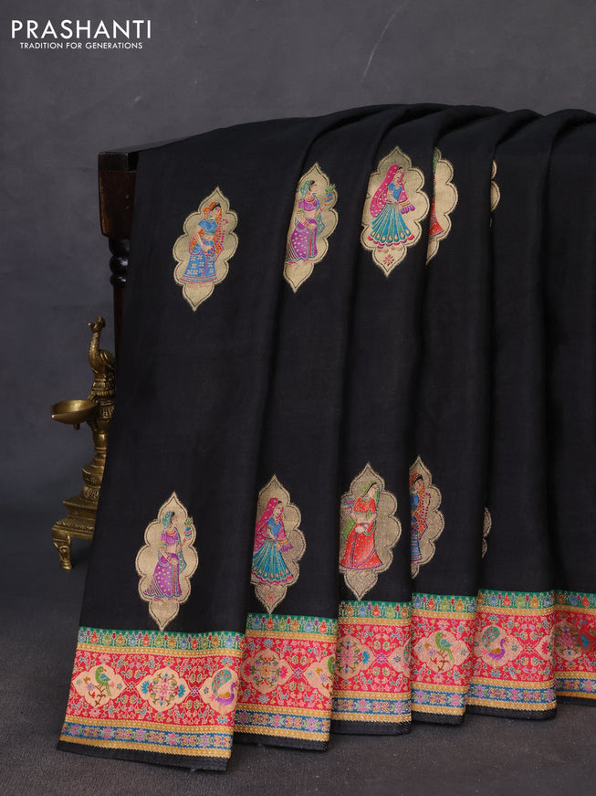 Banarasi silk saree black with position butta prints and position prints