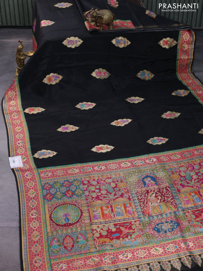 Banarasi silk saree black with position butta prints and position prints