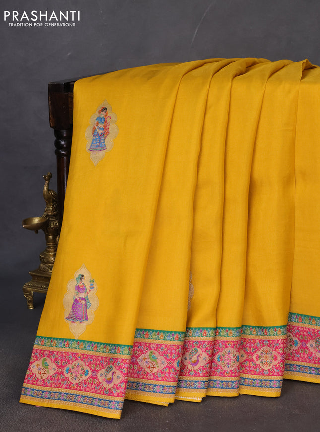 Banarasi silk saree mustard yellow with position butta prints and position prints