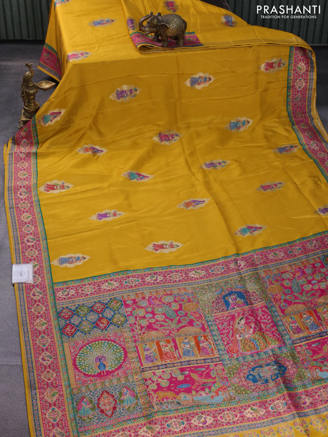 Banarasi silk saree mustard yellow with position butta prints and position prints