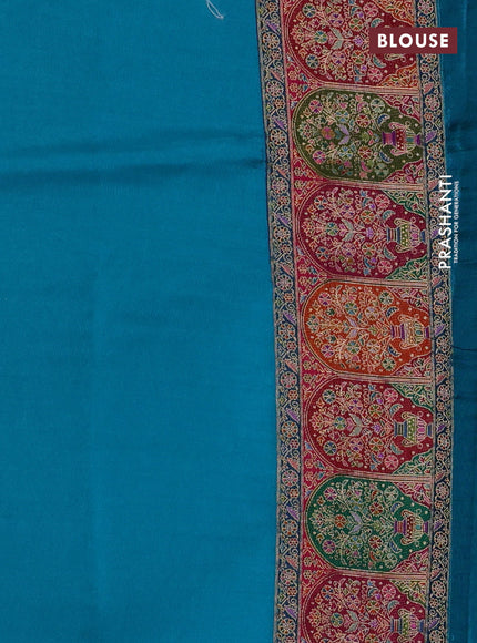 Banarasi silk saree teal blue with plain body and position prints