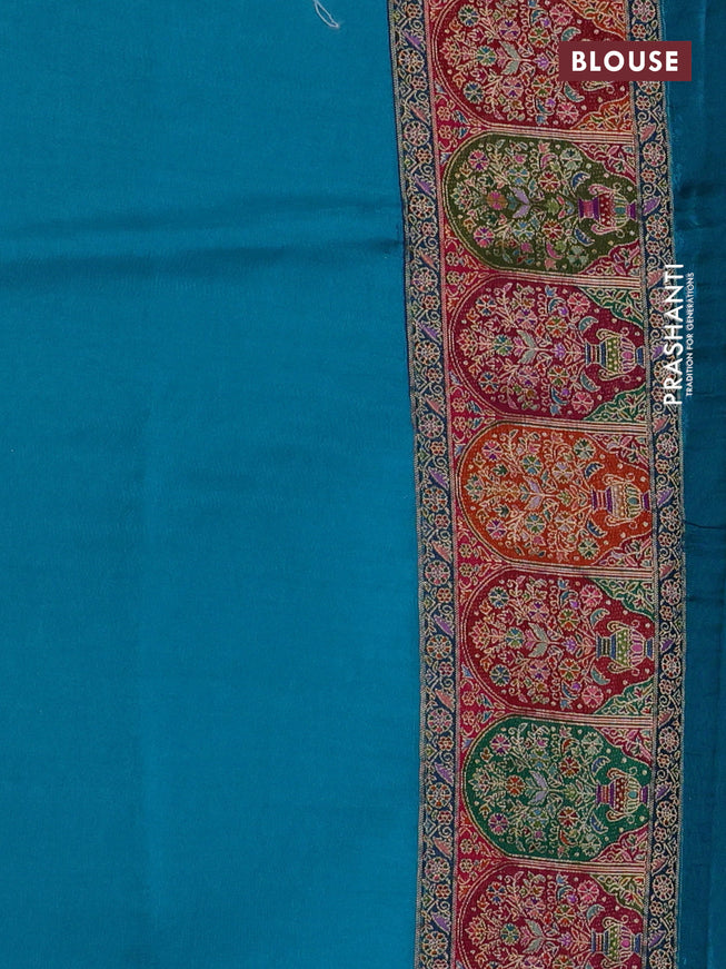 Banarasi silk saree teal blue with plain body and position prints