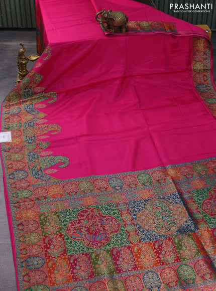 Banarasi silk saree pink with plain body and position prints