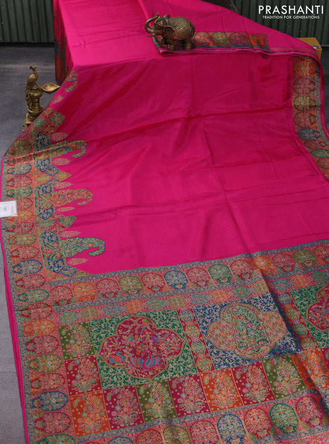Banarasi silk saree pink with plain body and position prints