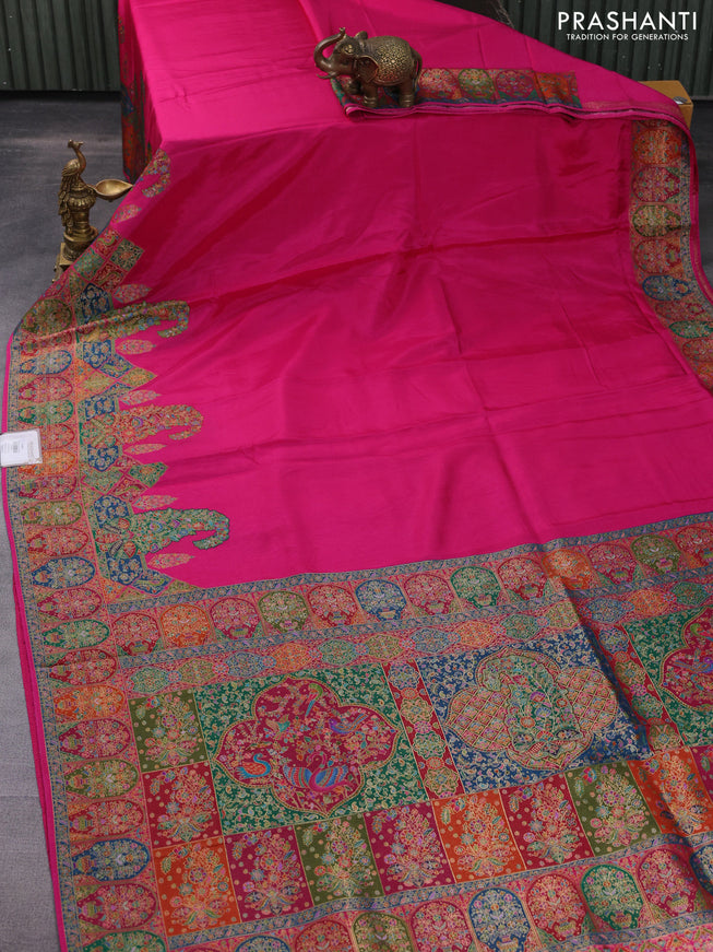 Banarasi silk saree pink with plain body and position prints