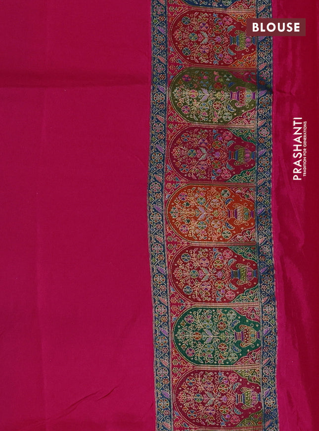 Banarasi silk saree pink with plain body and position prints