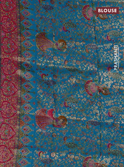 Banarasi silk saree teal blue with plain body and position prints