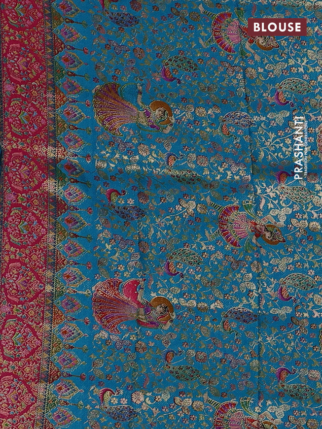 Banarasi silk saree teal blue with plain body and position prints