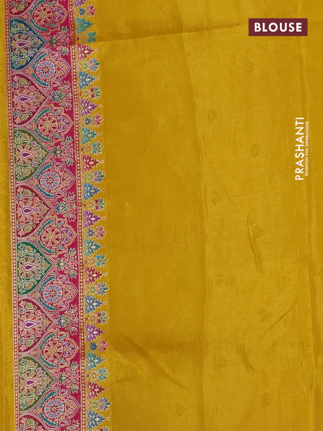 Banarasi silk saree mustard yellow with plain body and position prints