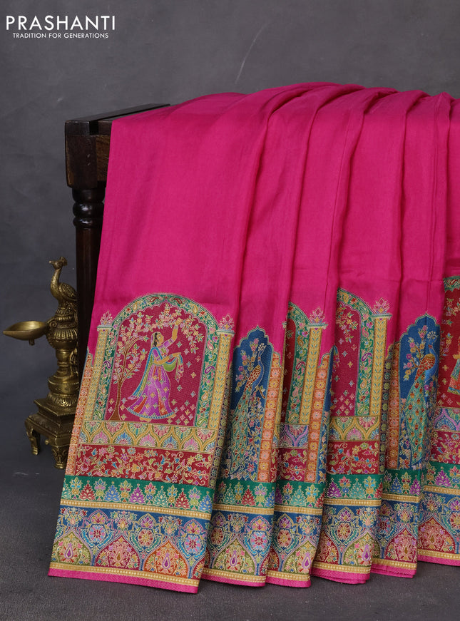 Banarasi silk saree pink with plain body and position prints