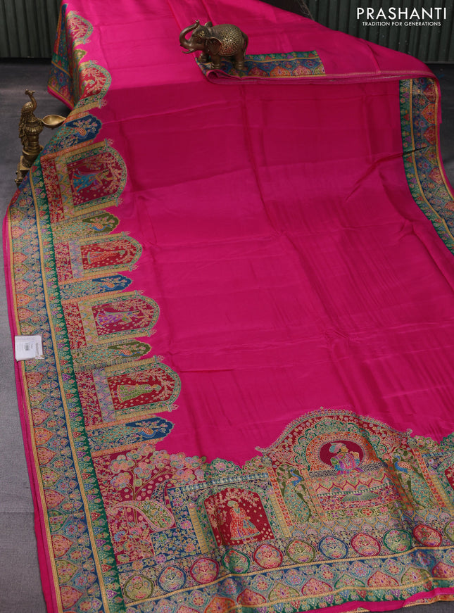 Banarasi silk saree pink with plain body and position prints