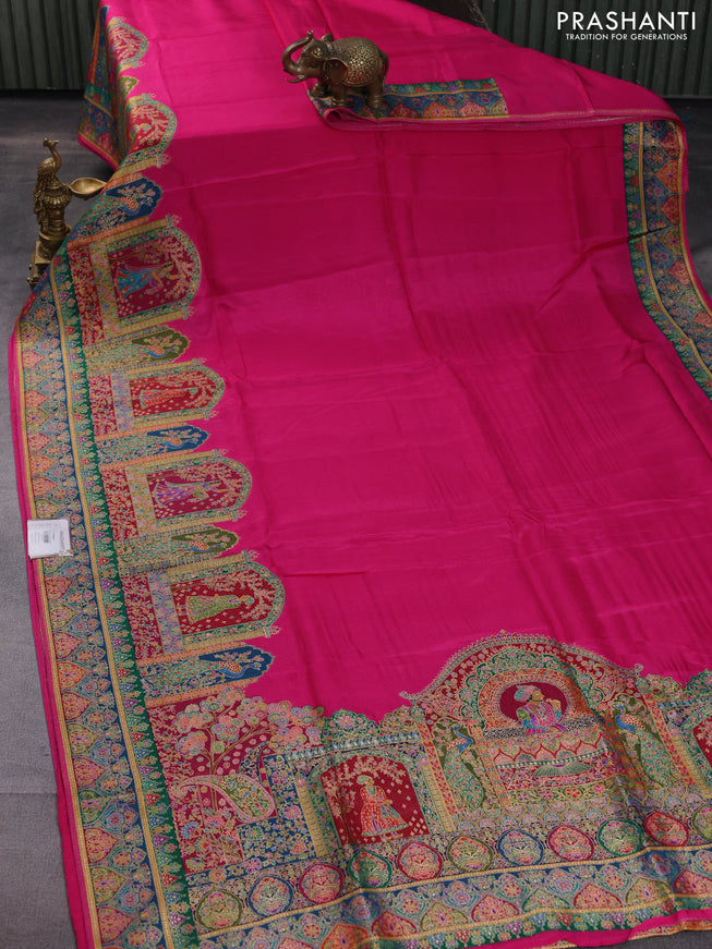 Banarasi silk saree pink with plain body and position prints