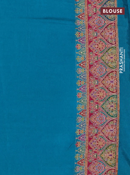 Banarasi silk saree teal blue with plain body and position prints
