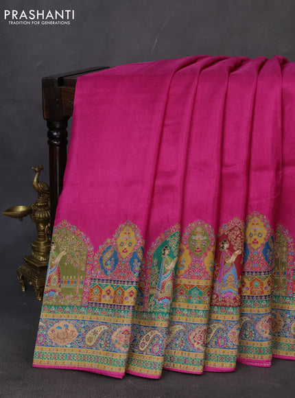 Banarasi silk saree pink with plain body and position prints