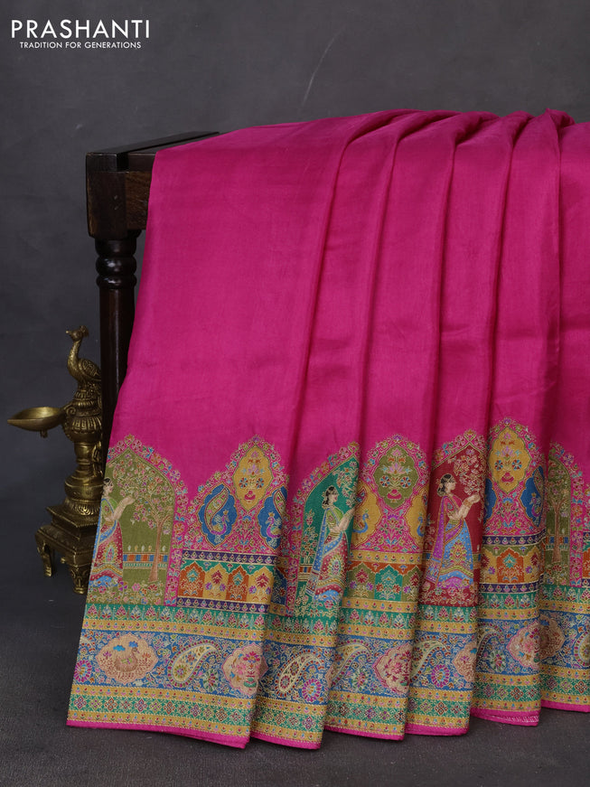 Banarasi silk saree pink with plain body and position prints
