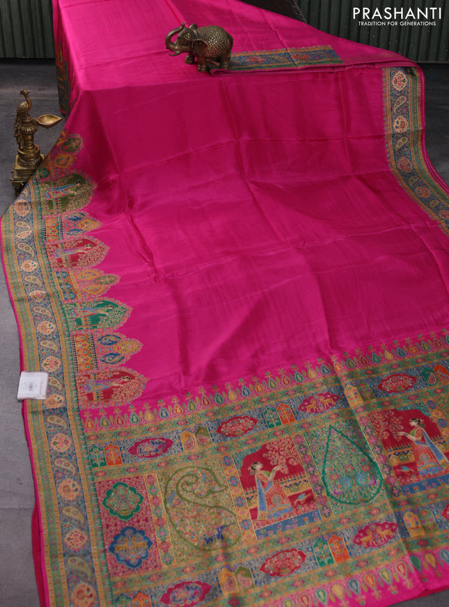 Banarasi silk saree pink with plain body and position prints