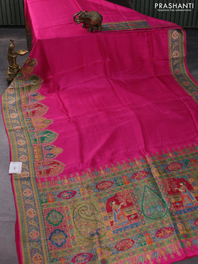Banarasi silk saree pink with plain body and position prints