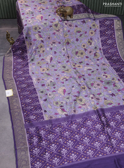 Matka tussar saree lavender shade and violet with allover kalamkari prints and zari woven border