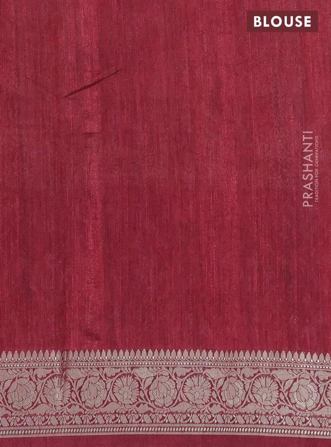 Matka tussar saree sandal and maroon with allover kalamkari prints and zari woven border