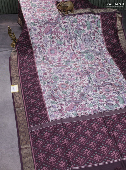 Matka tussar saree beige and deep wine shade with allover kalamkari prints and zari woven border