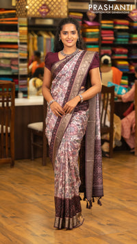 Matka tussar saree beige and deep wine shade with allover kalamkari prints and zari woven border