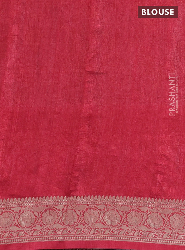 Matka tussar saree pastel pink and maroon with allover kalamkari prints and zari woven border