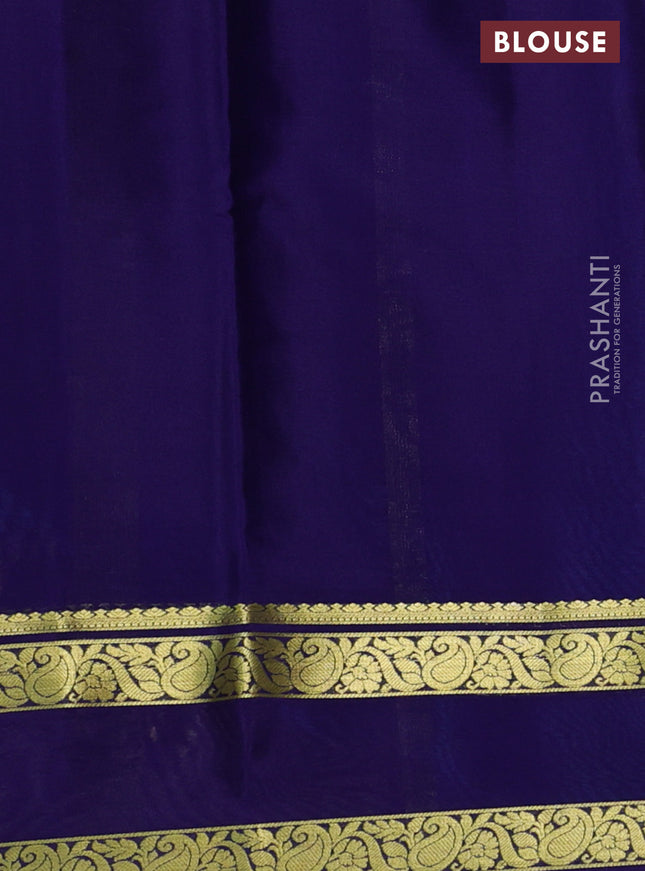 Pure mysore silk saree cs blue and blue with plain body and rettapet zari woven border