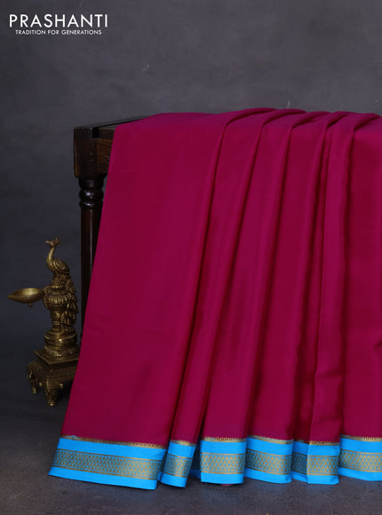 Pure mysore silk saree pink and light blue with plain body and zari woven border