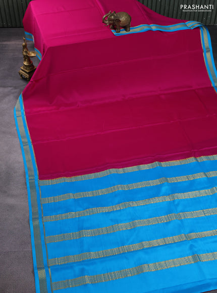 Pure mysore silk saree pink and light blue with plain body and zari woven border