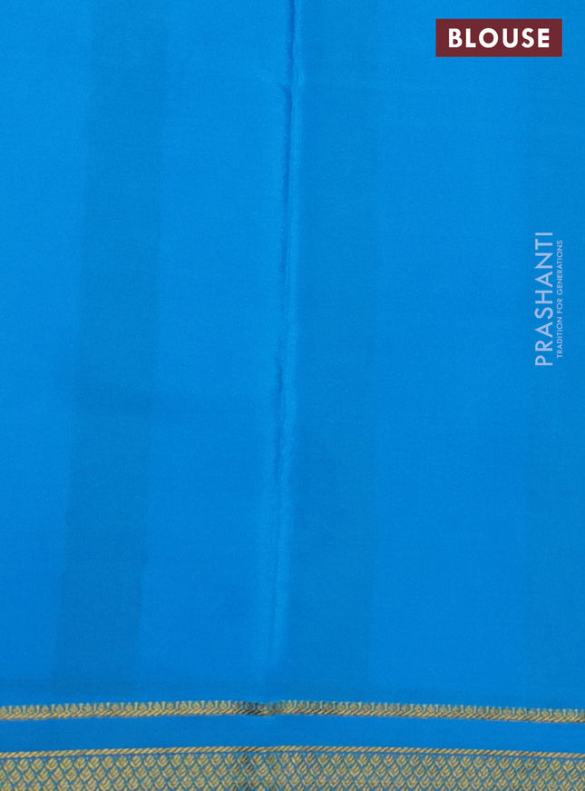 Pure mysore silk saree pink and light blue with plain body and zari woven border