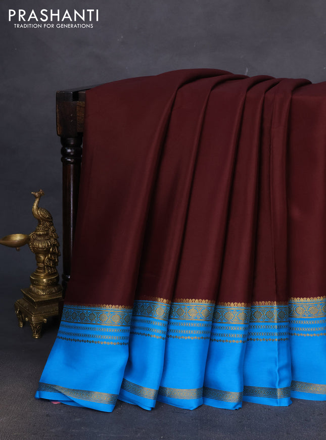 Pure mysore silk saree wine shade and cs blue with plain body and rettapet zari woven border