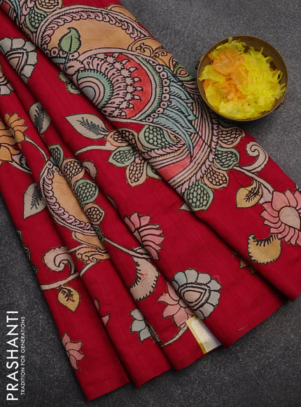 Semi tussar saree pink with kalamkari applique work in borderless style