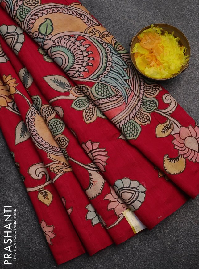 Semi tussar saree pink with kalamkari applique work in borderless style