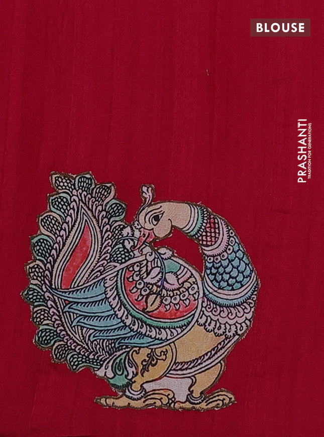 Semi tussar saree pink with kalamkari applique work in borderless style