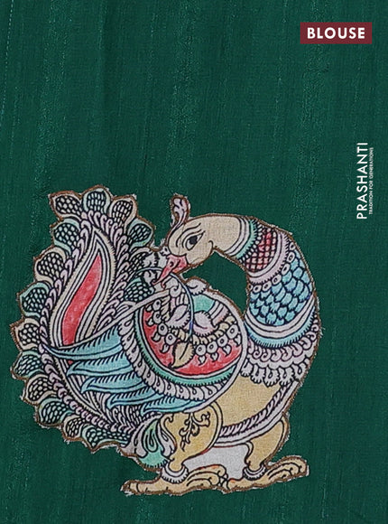 Semi tussar saree green with kalamkari applique work in borderless style