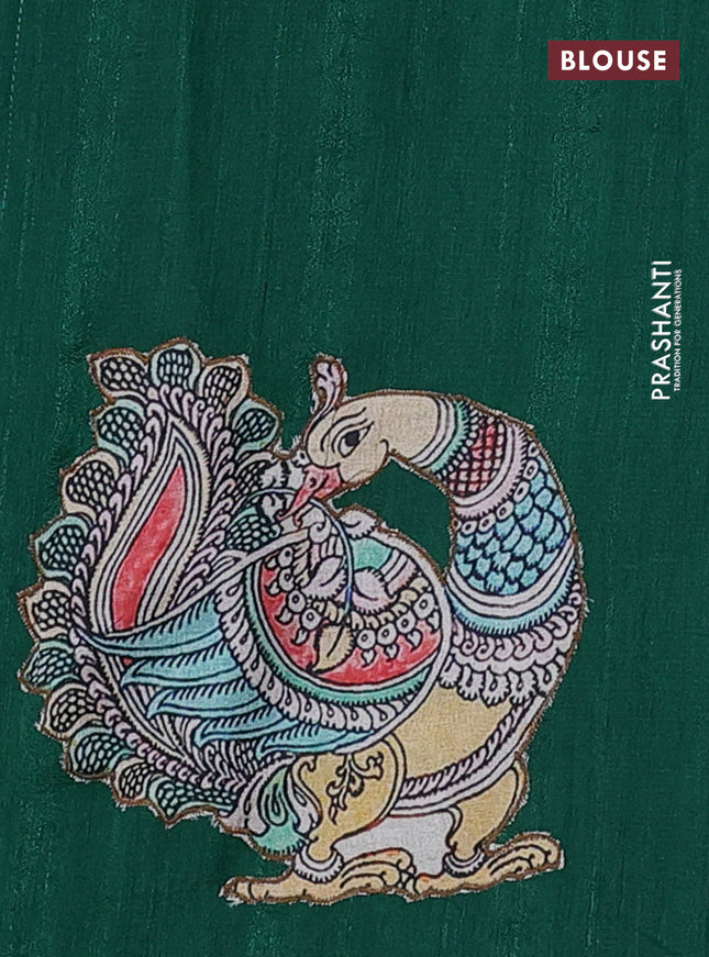 Semi tussar saree green with kalamkari applique work in borderless style