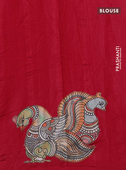 Semi tussar saree maroon with kalamkari applique work in borderless style