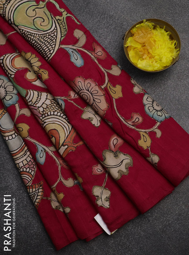 Semi tussar saree pink with kalamkari applique work in borderless style