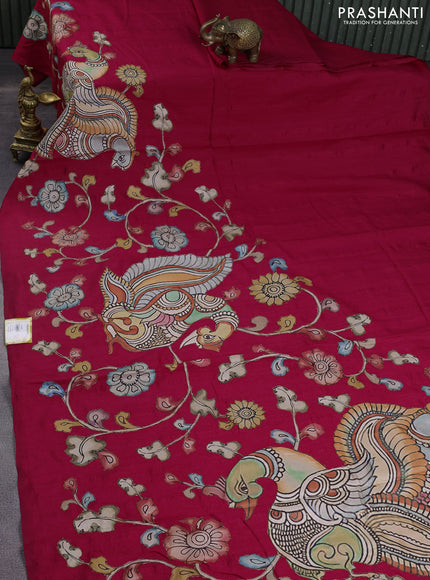 Semi tussar saree pink with kalamkari applique work in borderless style
