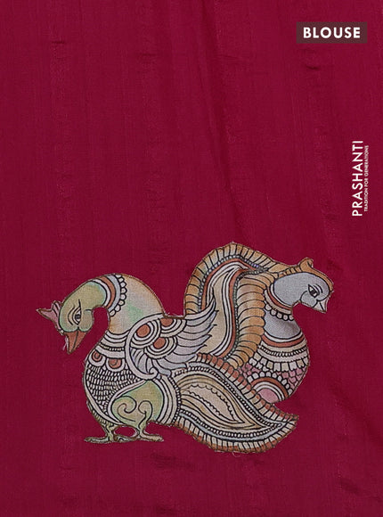 Semi tussar saree pink with kalamkari applique work in borderless style