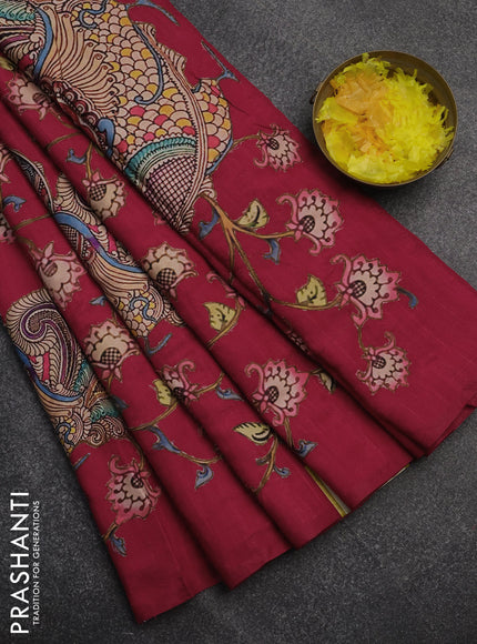 Semi tussar saree pink with kalamkari applique work in borderless style